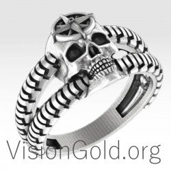 Мужское кольцо ручной работы из серебра 925 пробы с черепом